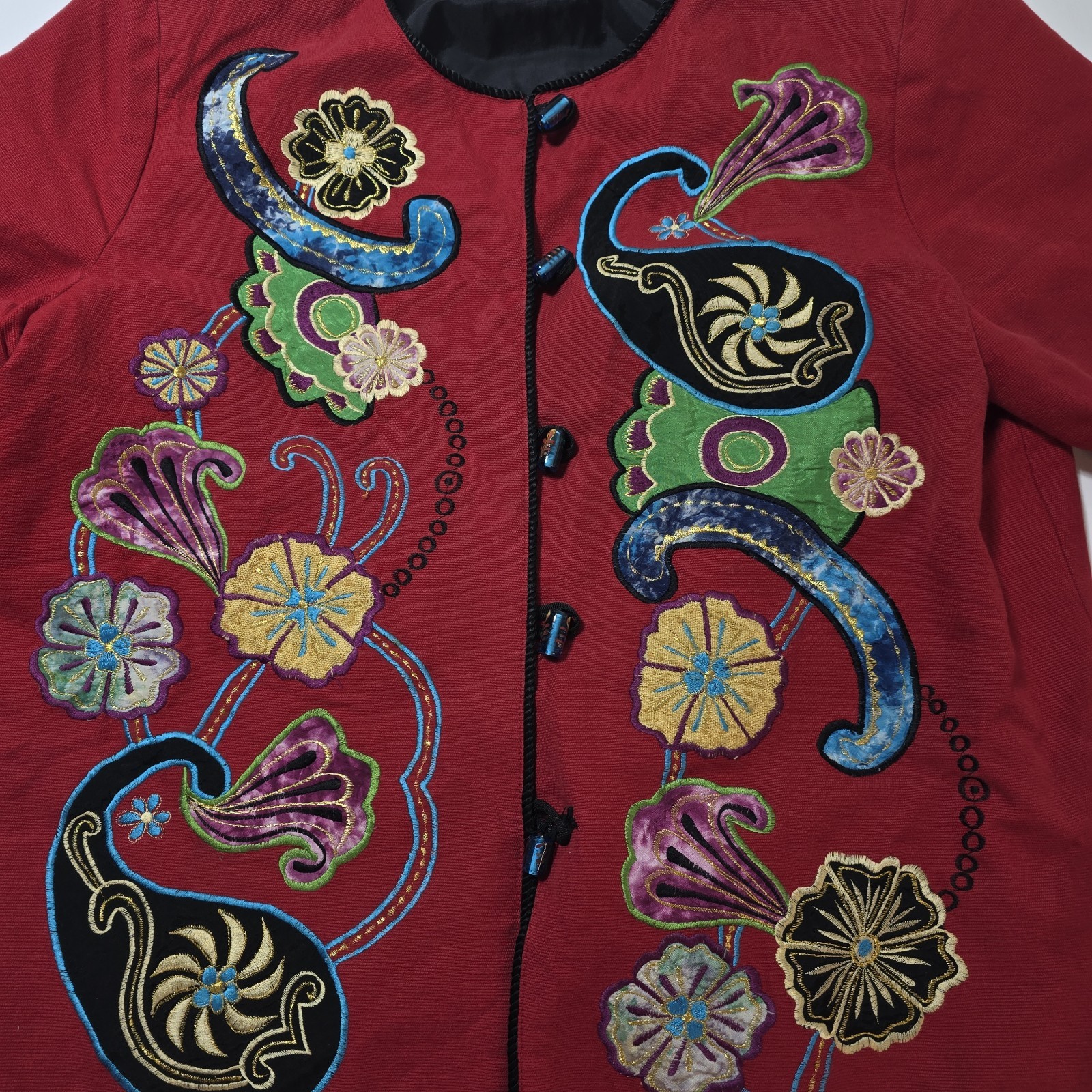 Indigo Moon Floral Patchwork Blazer Jacket L Pais… - image 5