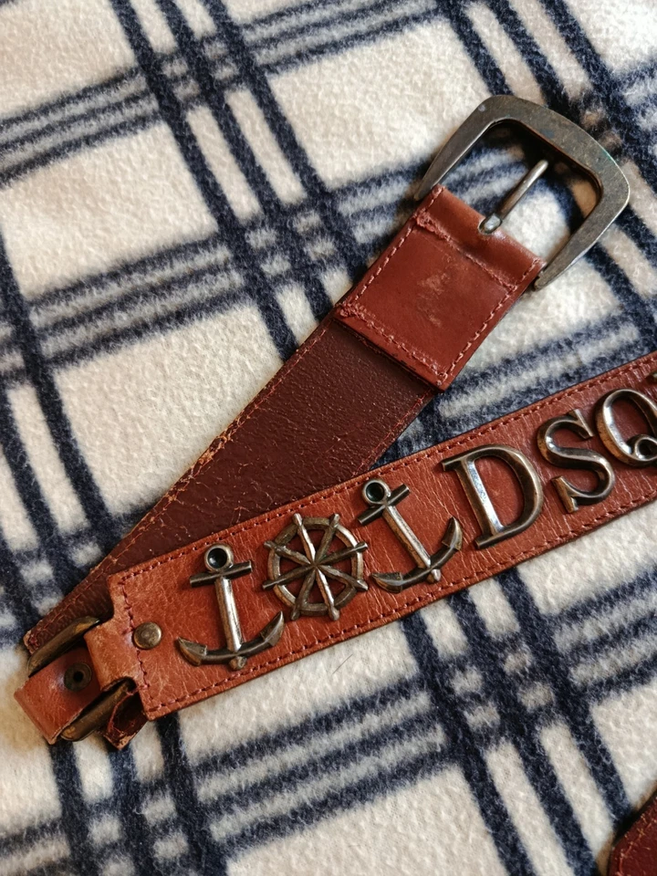 Dsquared Archive 2000s Y2k Brown Leather nautical Embossed Logo Buckle Belt 90 - Immagine 4 di 4