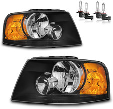 2003-2006 Ford Expedition Headlight Assembly Pair Black Amber Reflector LH RH