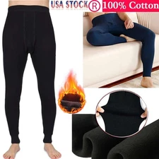 100% Cotton Men Winter Fleece Lined Thermal Long Johns Bottom Underwear Pants