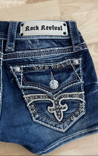 Rock Revival Blue Anais Women’s Distressed Shorts - Size 24 - Picture 5 of 9