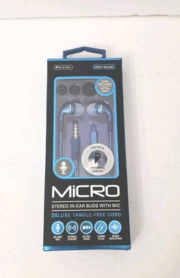 Sentry Micro Stereo In-Ear Earbuds Blue 10mm Driver In-Line Mic Extra Pads