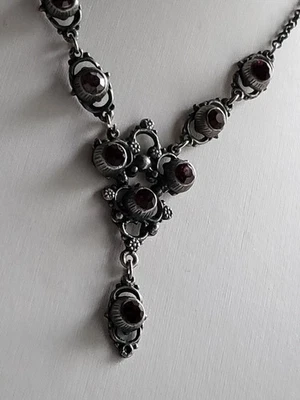 Antikes Jugendstil Silber-Collier Granat Kette 8 Granate um 1900 - Bild 1 von 4