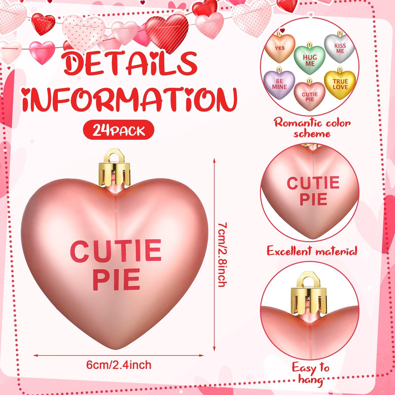 24 Pcs Valentine's Day Plastic Conversation Hearts Candy Love Letter Charms H... thumbnail 4