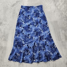 Vintage Sag Harbor Skirt Womens 8 Blue Floral Trumpet Long Asymmetric Ruffle Hem