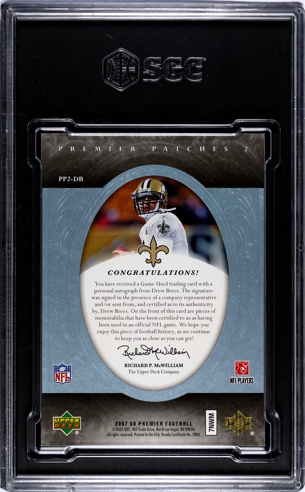 Drew Brees 2007 Upper Deck Premier Auto Platinum /25 Game-Used Prime Patches view 2