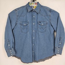 Vintage Wrangler Pearl Snap Shirt Mens Extra Large Western Blue Denim Rancher