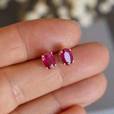 Natural Certified 15.33 Ct Loose Gemstone 925 Sterling Silver Red Ruby Earrings