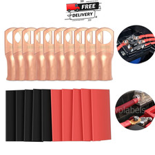 20pcs 4AWG Gauge Copper Lugs w/ BLACK  RED Heat Shrink End Ring Terminals Wire