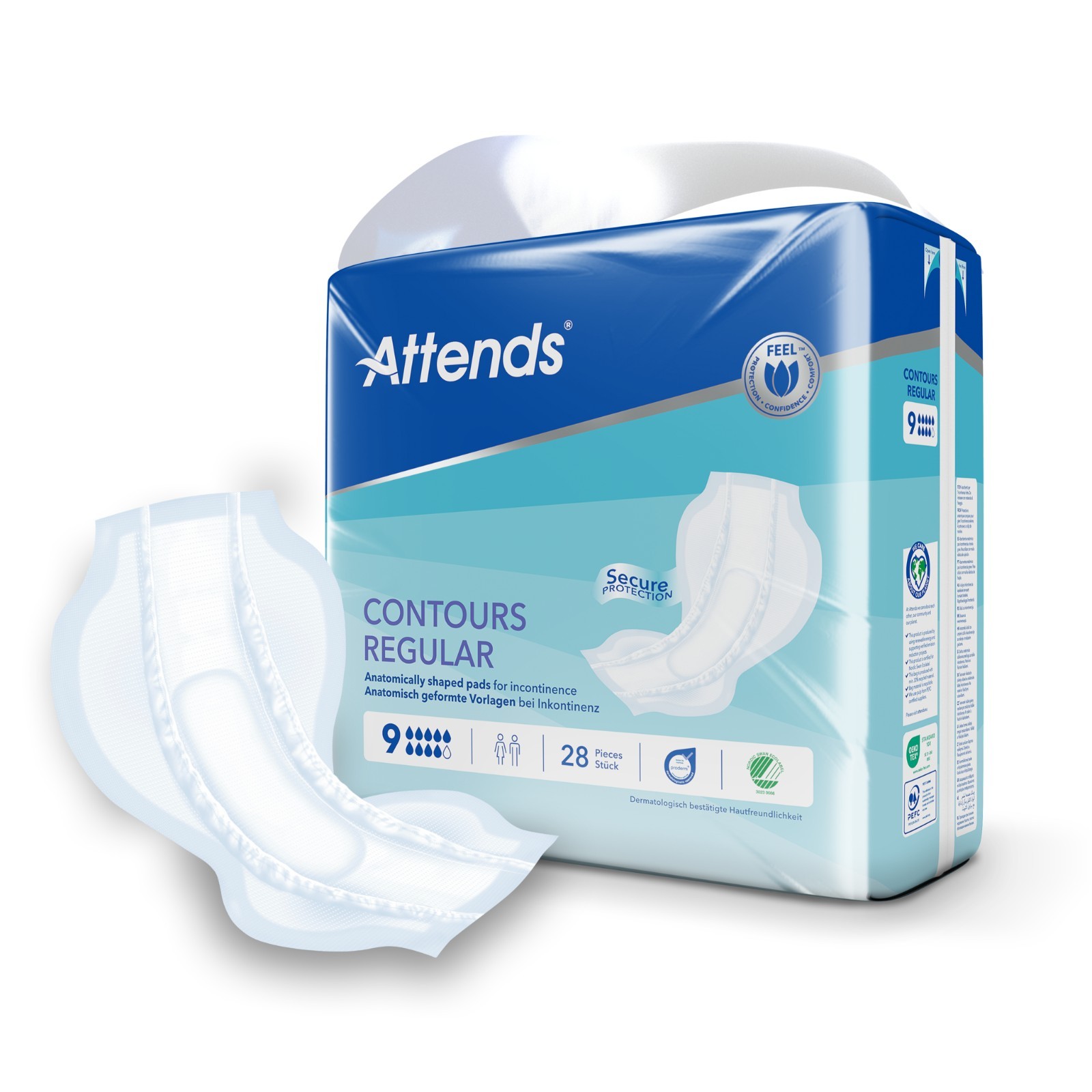 28 x Attends Contours Regular 9 | Adult Unisex Incontinence Pads | 1 Pack of 28 - Image 3