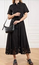 NWT_ZARA ZW COLLECTION MIDI SHIRT DRESS BELT BLACK EMBROIDERED Size M 4786/096