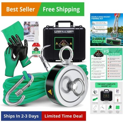 2000LB s Complete Magnet Fishing Kit | Double Sided Fishing Magnet Kit with C...
