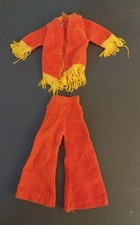 Vintage Maddie Mod Orange Yellow Fringe Velvet Outfit, Read, Look, Free Ship 