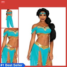 Women Arabian Princess Costume Halloween Harem Pants Crop Top Headpiece Adult
