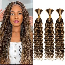 Human Braiding Hair 3 Bundles 18" Deep Wave Brazilian Virgin Hair Balayage