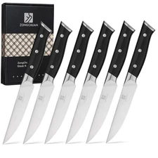 Steak Knives,4.5 Inch Steak Knives Set of 6, Micro-Cutting Point Serrated Edg...