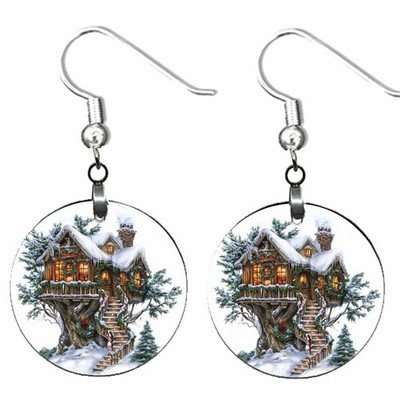 Whimsical Christmas Treehouse Earrings Dangle Handmade Holiday Jewelry Gifts