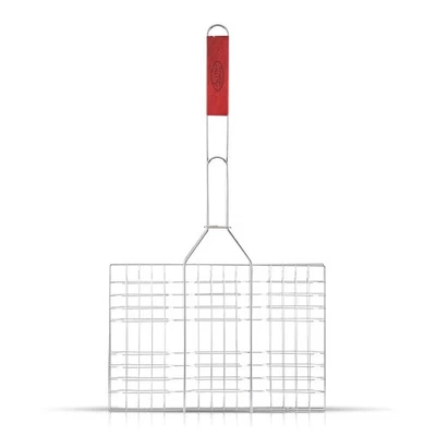 Alpine Cuisine Bbq Grill Flat Basket 24 Inch Rectangular With Comfortable Wood H