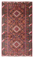 Vintage 3'8" x 6'11" Geometric Hand-Knotted Carpet Traditional Wool Area Rug