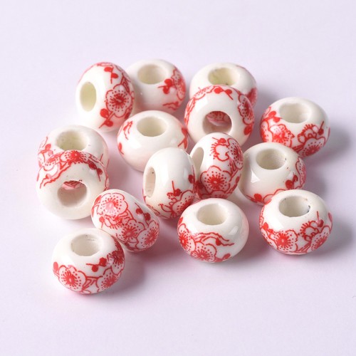 Flower Patterns 10pcs 15mm Rondelle Ceramic Porcelain Loose Charm Big Hole Beads - Picture 20 of 62