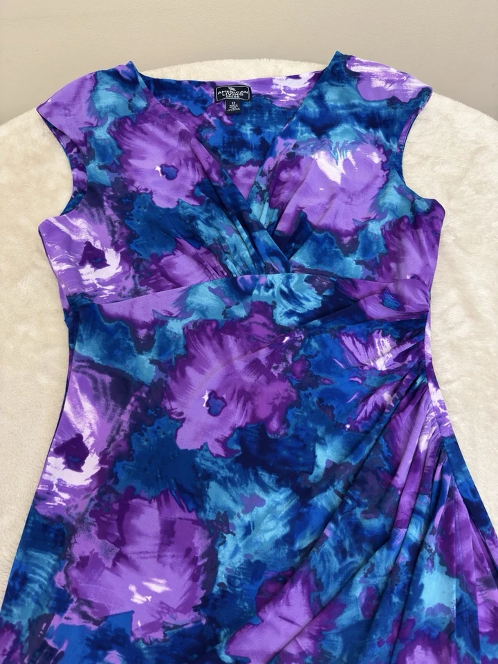 Vestido sin mangas floral azul púrpura elástico American Living para mujer talla 12 Foto 2 de 4