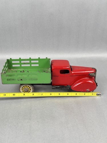Vintage Wyandotte Pressed Steel Dump Truck Red Green USA Art Deco Rare - Picture 14 of 17