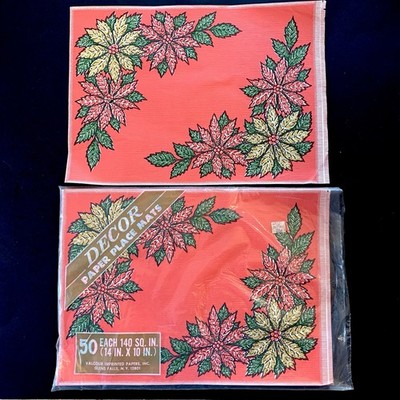 Vtg Christmas Valcour Paper Placemats Poinsettias Textured OPEN Pack 50 * READ *