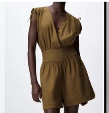 Zara Brown Sleeveless Linen Blend Romper Women S NWT