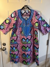 African Wax Print Dashiki Tunic Dress XL Boho Festival Statement Piece 197