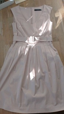 HALLHUBER, 36, Midikleid, hellbeige, Baumwolle, Gürtel, Taschen, Bundfalten 