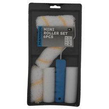6 Pc Paint Mini Set Non Drip Doors Ceiling ROLLER Wall Small Tray Smooth Rollers