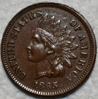 About Uncirculated 1865 F5 Indian Head Cent, Lustrous, Chocolate-Brown specimen.