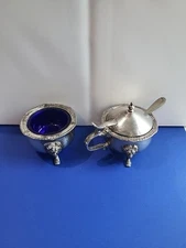 Vintage Silverplated Salt Cellar & Mustard Pot Victorian Made in England