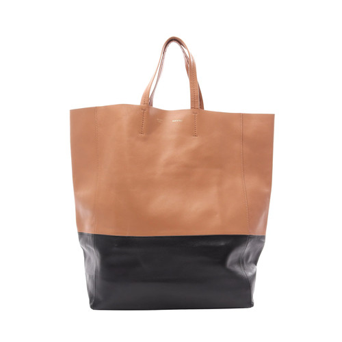 Celine Horizontal Leather Handbag Tote Brown Black Used Authentic