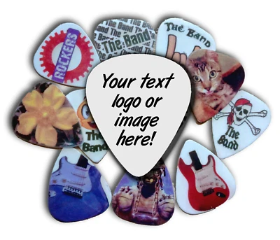 PERSONALISED CUSTOM PHOTO printed guitar picks, plectrums image name logo design