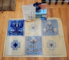 Vintage Bernat Dutch Tiles Latch Hook Kit #3495  -  1970's - Partially Worked