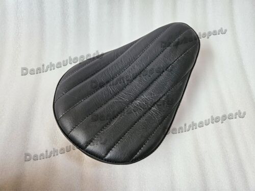BLACK LEATHER VERT RIB CHOPPER SOLO SEAT & PILLION PAD TUCK & ROLL HARLEY BOBBER - Picture 3 of 23