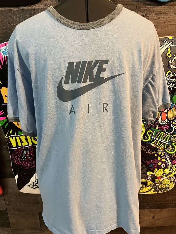 Vintage 90s Nike Air Swoosh Blue Ringer T-Shirt Size Large White Tag