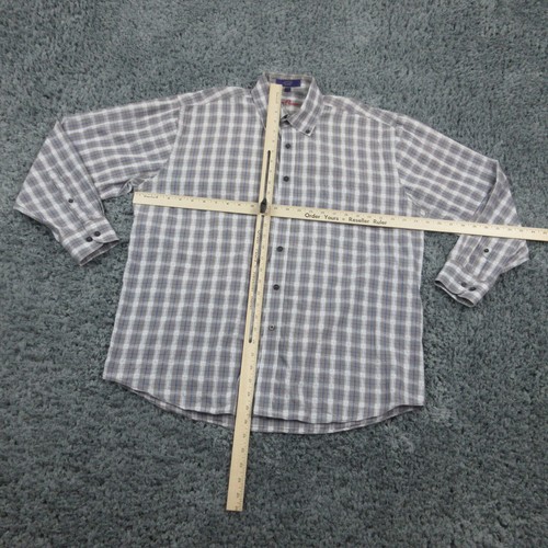 Alan Flusser Hemd Herren Large braun weiß blau kariert Langarm Button Down - Bild 2 von 10