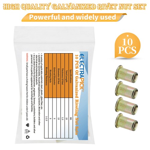 10pcs Mixed Rivet Nut Tool Kits Zinc Rivnut Blind Set Insert Threaded Nutsert M6 - Picture 9 of 9