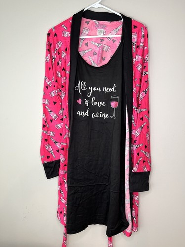 Love 2 Schlaf Nachthemd und Morgenmantel Set - Übergröße 3XL - Fuchsia und Schwarz - Bild 1 von 4