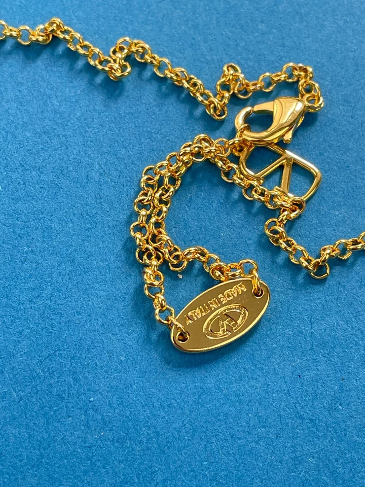 Valentino Gold Crystal V Logo Blue Pendant Necklace - Image 4 of 4