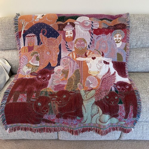 Christmas Nativity Tapestry Throw Blanket Cotton 50 x 60 - Picture 6 of 6