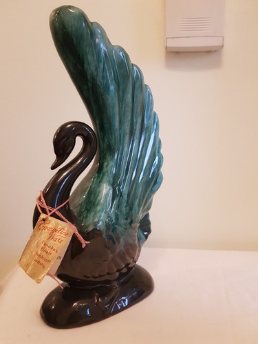 Vintage 1960s Evangeline Ware Canuck Pottery Large Green/Black Swan Vase. VGC - Picture 2 of 14