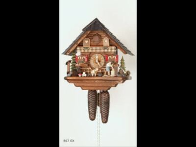 Kuckucksuhr Schwarzwaldhaus mit beweglichem Holzhacker KA 867 EX NEU