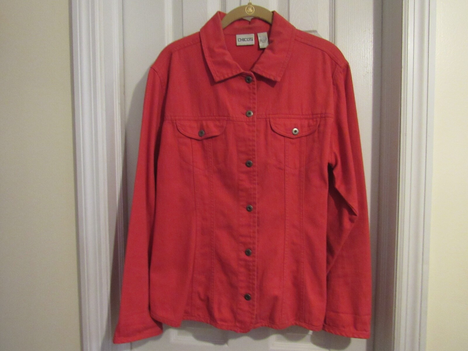 CHICOS Jacket Red Twill Button Front / Button Che… - image 1