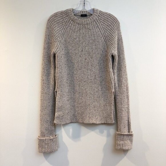 JOSEPH Wool Blend Melange Tan Tight Knit Crew Neck Designer