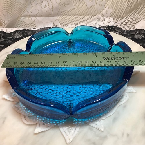 3 Vintage MCM Ashtrays- Anchor Hocking Blue Lotus Pebble Glass-Fast Ship - Picture 4 of 15