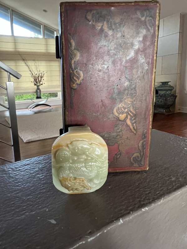 Chinese Antique Vintage Celadon Jade Belt Buckle with Box "2" (L) DC110