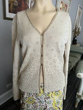 Auth. Escada wool blend beige beaded cardigan, sz.36, excellent